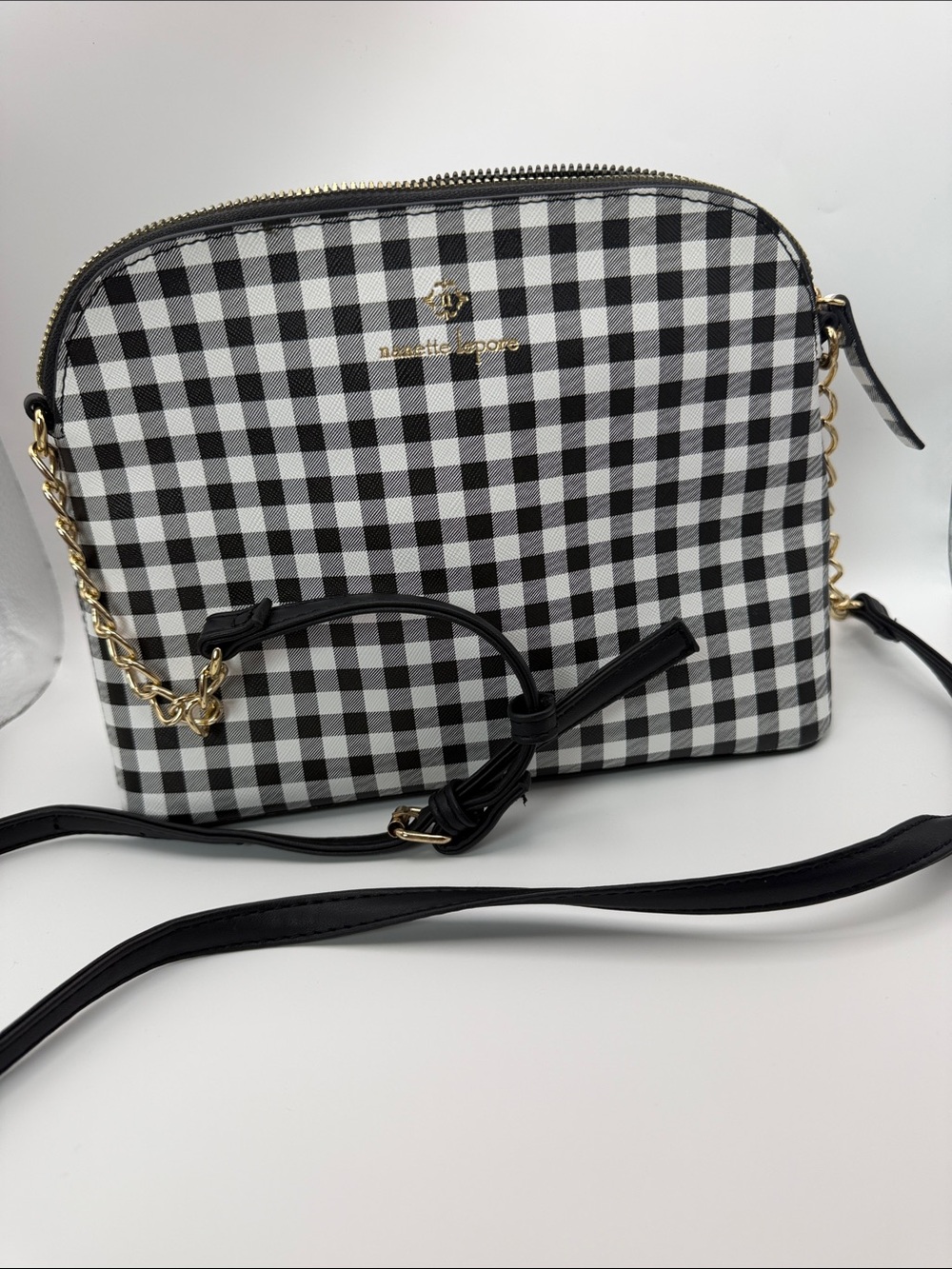 Nanette Lepore Black & White Gingham Crossbody Bag